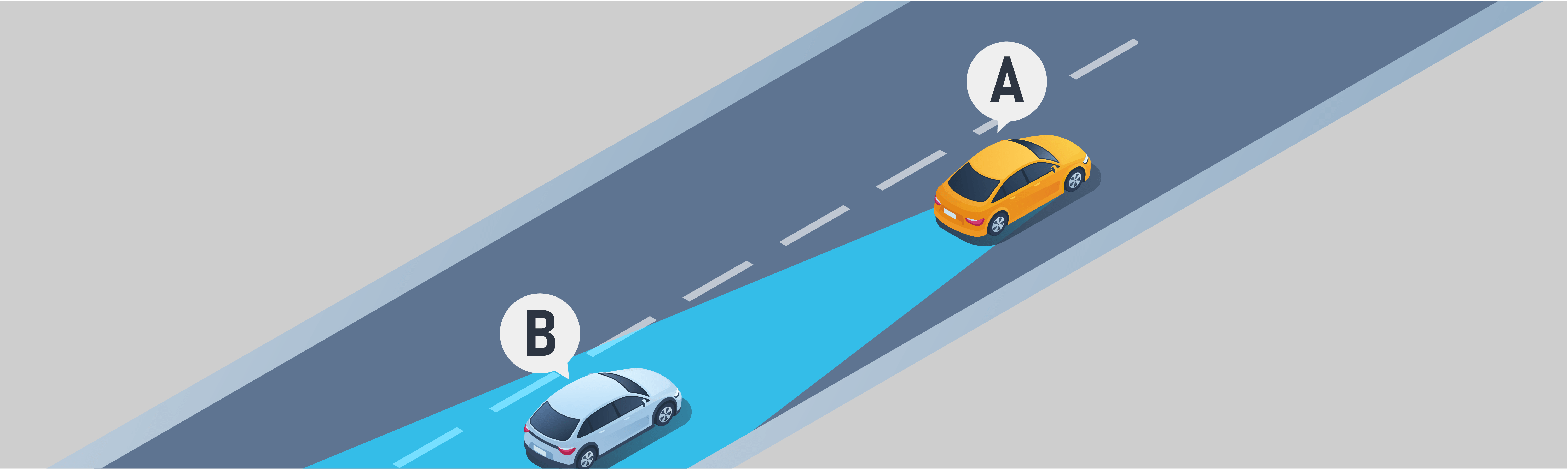 Highways and Freeways - Through which rearview mirror can the driver of Vehicle A see Vehicle B approaching from behind?